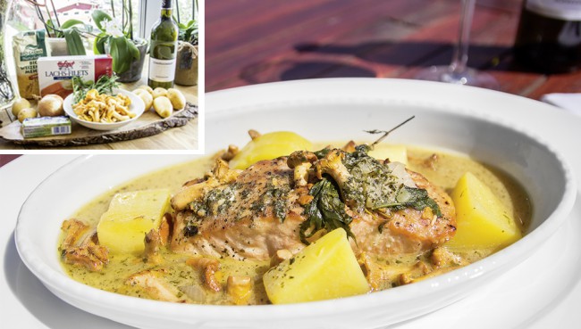 Rezept: Lachsfilet mit Pfifferlingen in Weißwein