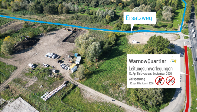 Einseitige Vollsperrung für Fußgänger am Dierkower Damm ab 20. April