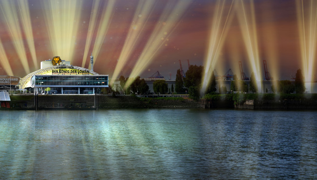 Hamburgs Hafen erstrahlt zum Musical-Jubiläum in Gold